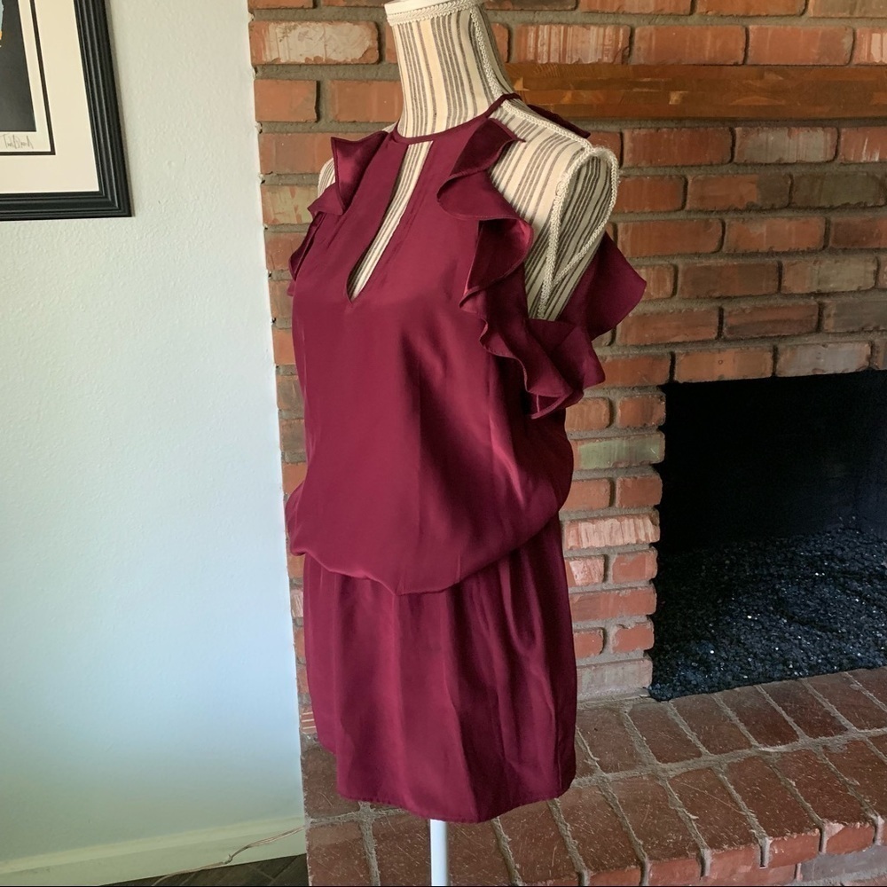 Amanda Uprichard Maroon Silk Ruffle Mini Dress S - Picture 3 of 7